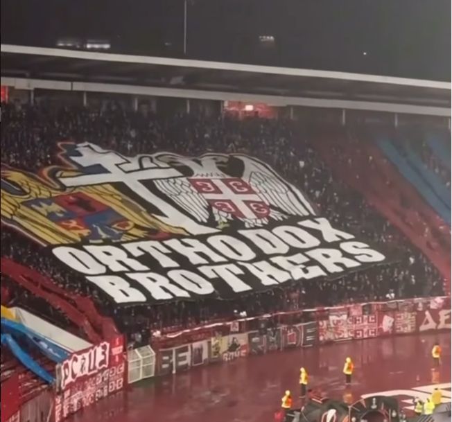 scenografie surpriza a fanilor celor de la steaua rosie belgrad la inceputul meciului cu fcsb mesaj impresionant pentru romani 6928c52be3a37