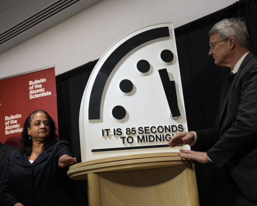 doomsday clock at 85 seconds to midnight amid threats from climate crisis and ai 69795e7acd0b5
