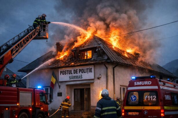 interventie la sarmas dupa ce un incendiu a izbucnit la postul de politie 695e74581c746