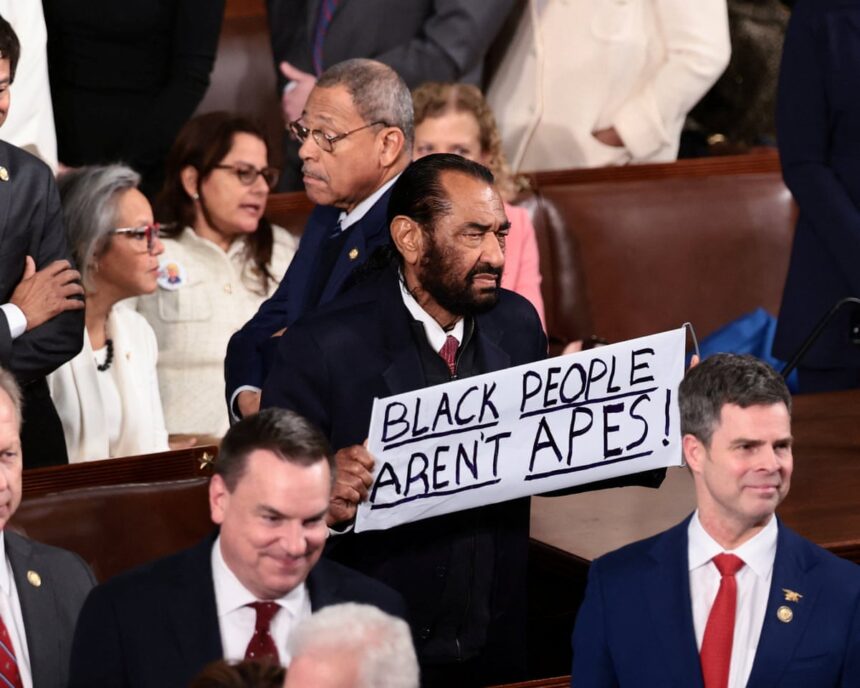 democrats refuse to stand for trump as al green ejected over apes protest sign 699e74023e41a