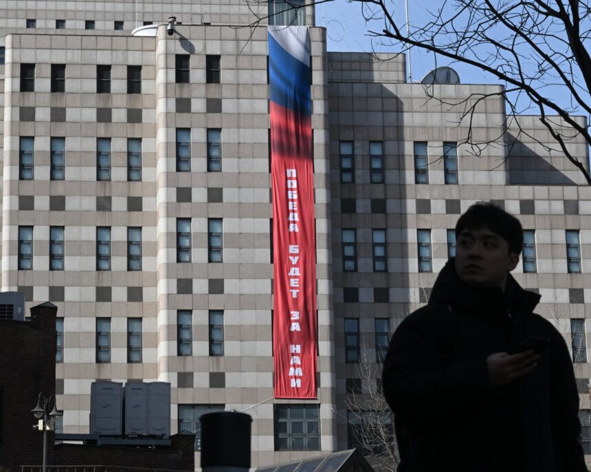 ukraine war briefing russian embassy in seoul raises victory will be ours banner drawing complaints 699bcbfcda7e3