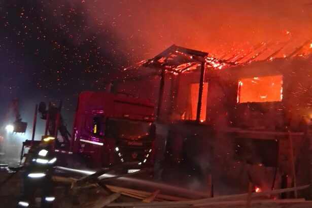 incendiu puternic intr o localitate din hunedoara flacari si degajari mari de fum la acoperisul unei hale 69bb919307976