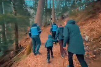 trei turisti straini escortati de jandarmii montani dupa intalnirea cu o ursoaica la sinaia 69b3f609d374c