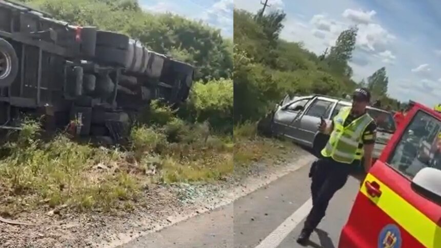 accident in timis un autotren s a rasturnat pe sosea iar un barbat a murit 6a072b0157168